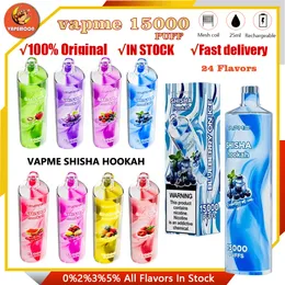 Original Vapme 15000 Puff Shisha Hookah 15000 Puffs engångs e-cigaretter 650 mAh Uppladdningsbart batteri Förfylld pod Big Kit Airflow Control Vaper Shisha