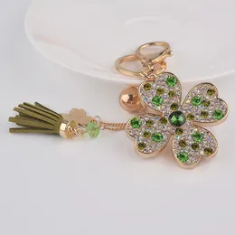 Chavedias Lucky Four Leaves Clover Crystal Key Ring Belder Tassel Bag Buckle Pinging para Chacendentes de Carro 2024