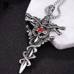 Collane Fashion Double Dragon Sword Titanium Acciaio Necklace Pendant RETRO PUNK CRUP Lucky Fortune Accessori maschili Gioielli Gift 2022