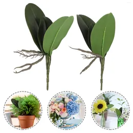 Flores decorativas 2 PCs decoração em vasos de decoração simulada folhas verdes phalaenopsis planta havaí adorno adereços artificiais