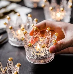 Titulares de vela Crown Glass Tealight Holder Votive for Wedding Party and Home Decor Jewelry Rings