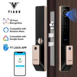 Controllo Tiago 2023 Nuova app 3d Riconoscimento volto 3D Smart Door Door Alexa Google Home completamente automatico Elettrico Smart Digital Door Lock