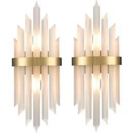 Conjunto elegante de duas arandelas modernas de parede de cristal de ouro com tons de vidro fosco - ideal para sala de estar, quarto, corredor, escada e iluminação de cozinha