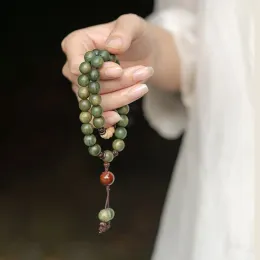 Bangle Green Natural Sandalwood Wood Pärlade Strand Armband för kvinnor Män Bönpärlor Rosarinarmband Bangles Yoga Lucky Jewelry