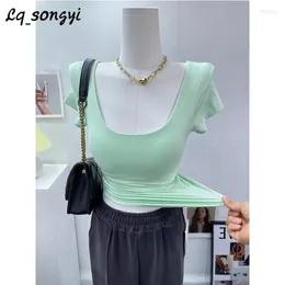 Camicie da donna lq_songyi estate bassa o collo da donna con cuscinetti eleganti sexy top corta top corta strecth solido slim sottile camicia sottile