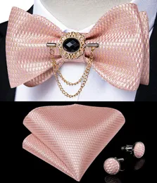 Bow Ties Dibangu Men's Pink Solid Tie Tie Pocket Cufflinks Brooch مجموعة لحفل الزفاف العريس الزواج Bowties