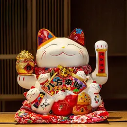 Cerâmica elétrica de 8 polegadas Hands Mãos Lucky Cat Ornames Caixa Decorações de boas -vindas Decoração de casa Kawaii 240418