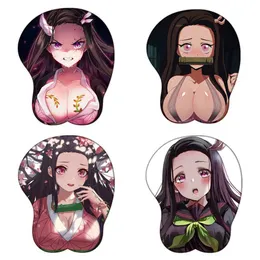 Mouse Pads Wrist Rests Anime Demon Slayer Kamado Nezuko 3D Mouse Pad Kimetsu No Yaiba kawaii Mousepad with Soft Wrist Rest 2way Fabric gaming Desk Mat Y240423