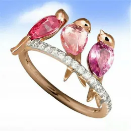 Zespoły różowy cyrkon uroczy ptak srebrny pierścionek zaręczynowy ślub rozmiar 610