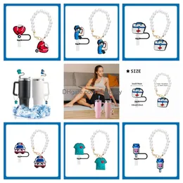 Charm Bracelets St Er - Faux Pearl Flower Accessories For Cup And Simple Modern Tumbler With Handle Sile Tip Ers Drinking Sts Drop Del Otnmw