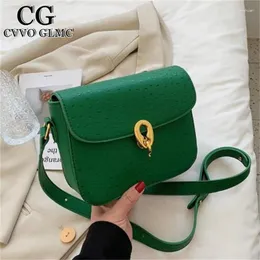 أكياس الكتف CVVO GLMC دجاج الجلد نمط بسيط بو الجلود رفرف Crossbody للنساء 2024 الموضة حقائب اليد الخضراء العصرية