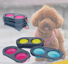 Travel Easy To Carry Dog Feeders Folding Bowl Dualuse Silicone Double Basin Pet Supplies Cat Food Nonslip Eating Utensils5147793