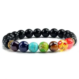 Stränge 7 Chakra Naturalstein 8mm Perlen Armband Männer Onyx Tiger Auge Lava -Energiearmband Reiki Heilung Yoga Buddha Schmuck für Frauen