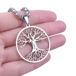 Necklaces 4mm Width Stainless Steel Jewelry Chain Necklace For Women Men Accessories Tree Of Life Pendant Charm Neclace Statement Fashion