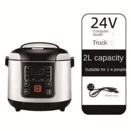 Appliances 12V 24V Mini Rice Cooker Car Truck Soup Porridge Cooking Machine Food Steamer Heat Lunch Box Meal Heater Warmer English Menu 2L