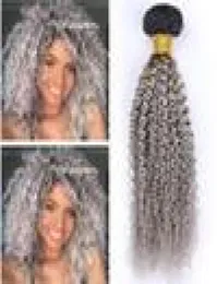 Kinky Curly Peruvian Grey Ombre Human Hair Weave Bundles 4Pcs Black and Silver Grey Ombre Virgin Human Hair Weft Extensions Free5117535