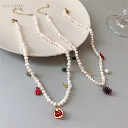 Colares Barlock Natural água doce Pérola Pérola Coloque Colar Colar Fruta Cara Feminina Chain Clavicle Girl Jewelry Gift 2022