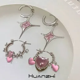 Brincos rosa strass rosa pendente de estrela pingente de zircão amor coração clipe de osso para mulheres punk jóias punk y2k huanzhi 2023 novo