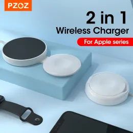 شواحن Pzoz 2 في 1 شاحن لاسلكي مغناطيسي لسلسلة Apple Watch Iwatch iPhone 14 13 12 Pro Max Induction Fast Charging Station