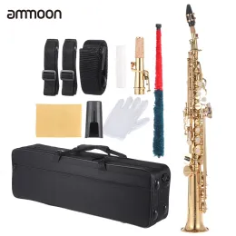 Saxofon Ammoon mässing Straight Soprano Sax Saxophone Bb B Flat Woodwind Instrument Natural Shell Key Carve Mönster med bärfodral