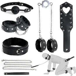 BDSM Kit Sex -Zurückhaltung Bondage -Set - versaute Paare Sexspielzeug Handschellen, 7pcs Leder Bondage -Ausrüstung Accessoires Hoden Ball Stretcher Gag Kragen