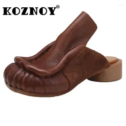 Slipare Koznoy 2,5 cm naturlig ko äkta läderkvinnor Moccassin Soft Soled Flats Summer Round Toe Comfy Loafers Ethnic Shoes