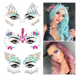 Tatueringar 3D Shiny Crystal Face Sticker Tattoo Bar Music Festival Rhinestone Tattoo Sticker Carnival Party Face Decoration Face Juveler