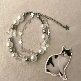 Stränge Harajuku Crystal Star Pentagramm Perlenperlenarmband für Frauen Vintage ästhetischer Charme Doppelschicht Kettenarmband Schmuck Geschenk