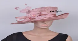 2020 New Blush Pink Sinamay Hat قبعة رسمية قبعة للسيدات مع زهرة الريش لـ Kentucky DerbyWedding1391358