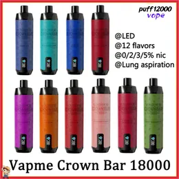 Original Vapme Crown Bar 18000 Puffs Disponible E-Cigarette 12 Flavors Puff 18K VAPER RECHAREBLEABLE BATTERY PREFilled POD Airflow Control vs Al Fakher Crown Bar 8000
