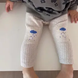 Pants 2021 Nieuwe lente knie łata baby broek peuters dzieci meisjes legginsy Jongens Geribbelde Lange Broek Kinderen Elastische Broek