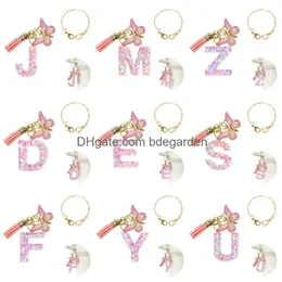 Keychains Lanyards Letter Charms Compatible With Tumbler Handle Bottle Charm For Cup Pink Butterfly Tassel Drop Delivery Otklx