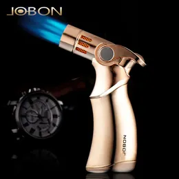 Jobon Creative Metal Outdoor WindProof GasなしのButane Lighter Blue Flame Turbo 4 Torch Jet Ciger Lighter Kitchen Baking BBQ Tool