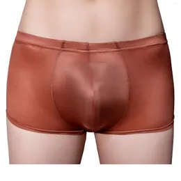 Underpants Mens Glossy Low Rise Slips/Boxer Shorts Solid Color Semi Semi Through Bulge Pouch Unterwäsche Slips Slips