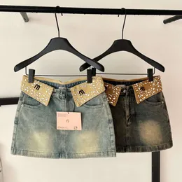 Sommer Womens Short Rock Designer Rock Frauen Schwerindustrie Strassbrief Grafik Denim Röcke Schlanke Jeansurlaubsrocks