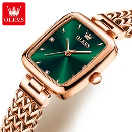 Olevs Quartz Watch for Women Elegante Gold Rosal Aço Anterior Praça Original Ladies Wristwatches Jóias Conjunto Presente Luxo 240419