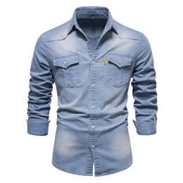 Camicia in denim maschi casual color solido nero navy blu designer camicie sottili camicia a maniche lunghe camicia a maniche lunghe primavera autunno estate streetwear s-3xl