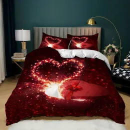 Sets Love Heart Valentinstag Rotrosa Rose Blume 3D Bettwäsche Set Bettdecke Deckungs Bettwäsche Bettwäsche für Paar Twin Queen King King