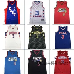 Men Jersey Summer dla 76ers, rozmiar 3 Iverson Hafted Basketball Sports Training Jersey, Men's and Women's Tank Top Set