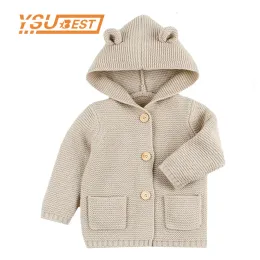 Schichten 2022 Winter warm warmes Neugeborenes Baby Pullover Pelzhaube abnehmbare Kleinkindjungen Mädchen Strickjacke Fall Outwear Kinder Strickwege 124m