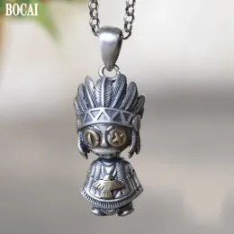 Hängen Bocai Ny S925 Silver smycken Hantverk Cartoon Character Doll with Feathers Threedimensional Pendant For Women and Men