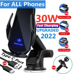 Chargers Caricatore wireless per auto da 30 W automatico per iPhone 14 13 12 11 Pro Max Samsung Xiaomi Carica rapida Carica Caricamento Porta del telefono