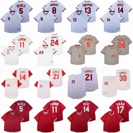 Aposentado 5 Johnny Bench Baseball Jersey 8 Joe Morgan 11 Barry Larkin 13 Dave Concepcion 14 Pete Rose 17 Chris Sabo 21 Deion Sanders 24 Tony Perez Ken Griffey Vintage Retro Retro