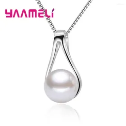 Hängen 925 Sterling Silver Pendant Necklace For Women Girls Wedding Engagement Sweet Pearl Style Waterdrop Gift älskade