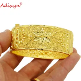 Adixyn womens hand bracelets 24k gold color can openbangles for unisex indian dubai jewelry wide bangle wedding gifts N022231 240416