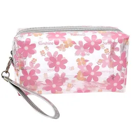 Mulheres Floral Transparente Bolsa Cosmética Viagem Bolsa de Lavagem de Bolsa Clear Bola Banho Roupa Deseójo