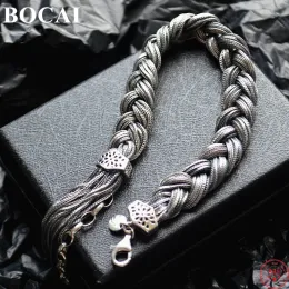 ブレスレットBocai S Sterling sier Bracelets for Men Men 2023 New Fashion Hand Woven 10mm Twist Weavenchain Argentum Punk Jewelry