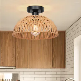 천장 조명 빈티지 산업 LED 등나무 밧줄 홈 로프트 장식 샹들리에 마을 레트로 램프 램프라 기술 E27