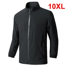 Plus Size 10XL Windbreak Jacket Men Fashion Casual Solid Color Jackets Coat Spring Autumn Camping Jacket Male Outerwear Black 240420