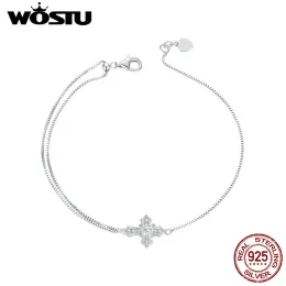 Strands WOSTU 925 Pulseira de prata esterlina Pulseira de ouro branco Pulseira fina de joalheria de festas de festas de casamento feminina FNB161